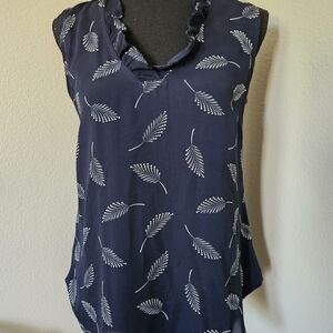 Ann Taylor Blue and White Sleeveless Ruffled Blouse